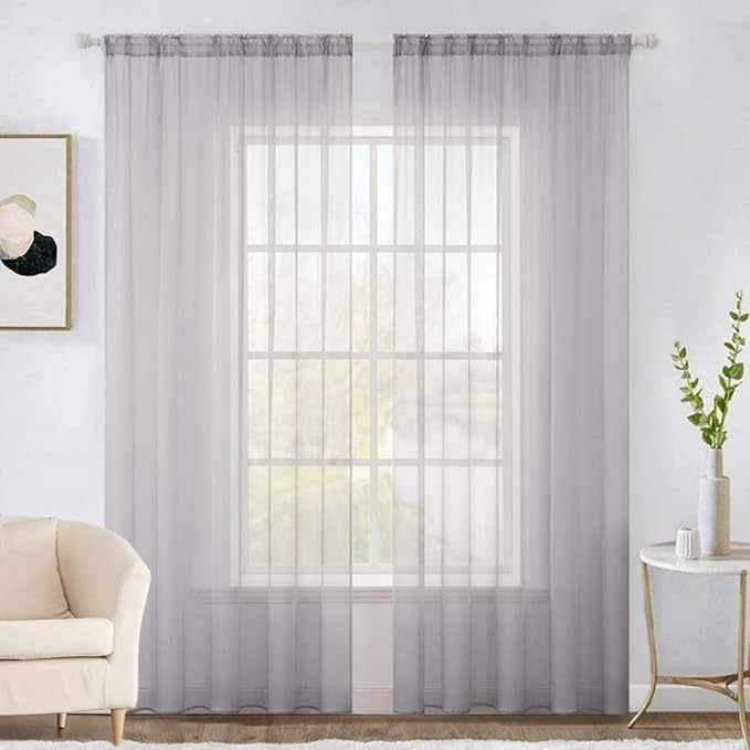 MIULEE 2 Panels Solid Color Sheer Window Curtains Elegant Window Voile Panels/Drapes/Treatment for Bedroom Living Room (54X108 Inches Light Grey)