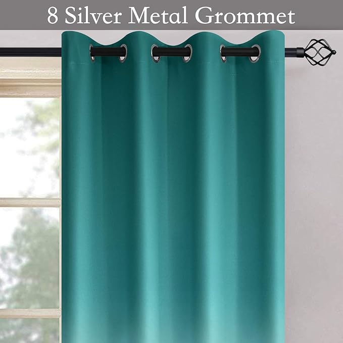 SimpleHome Ombre Room Darkening Curtains for Bedroom, Light Blocking Gradient Teal to Grey White Thermal Insulated Grommet Window Curtains/Drapes for Living Room,2 Panels, 52x84 inches Length