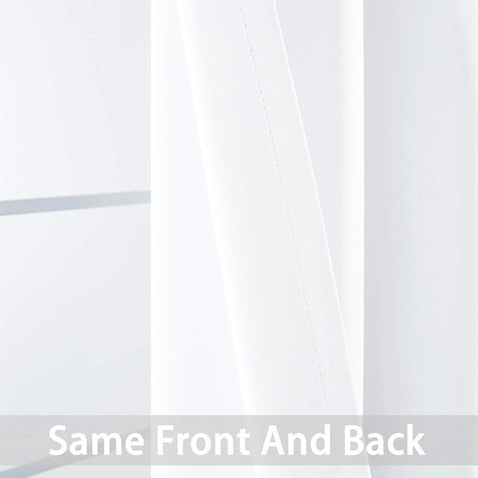 Yakamok Room Darkening Window Curtains for Kitchen, Thermal Insulated Grommet Window Drapes for Bedroom Basement, Pure White, 52W x36L, 2 Panels