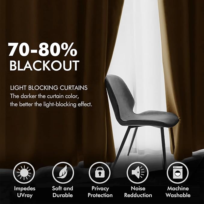 MIULEE Velvet Curtains Gold Brown Elegant Grommet Curtains Thermal Insulated Soundproof Room Darkening Curtains/Drapes for Fall Living Room Bedroom Decor 52 x 90 Inch Set of 2, Pumpkin Brown