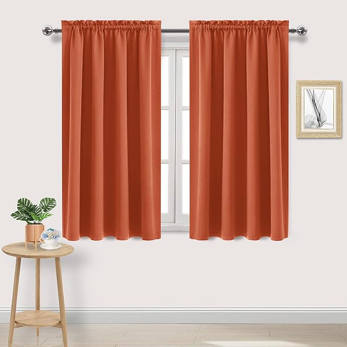 DWCN Blackout Curtains Thermal Insulated, Energy Saving & Noise Reducing Bedroom and Living Room Curtains, Burnt Ochre, W 52x L 54 Inch, Set of 2 Rod Pocket Curtain Panels