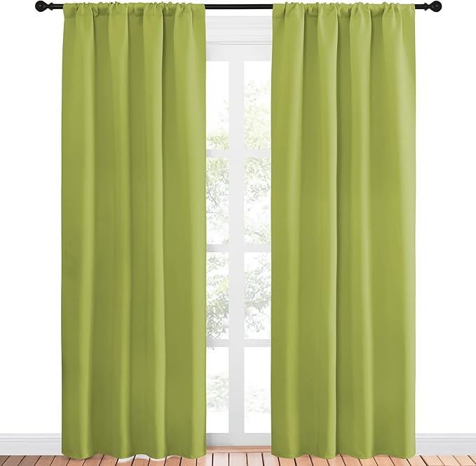 NICETOWN Blackout Curtain Panels for Living Room - Thermal Insulated Rod Pocket Top Blackout Drapes for Kid's Room (1 Pair, 42 x 84 Inch, Fresh Green)