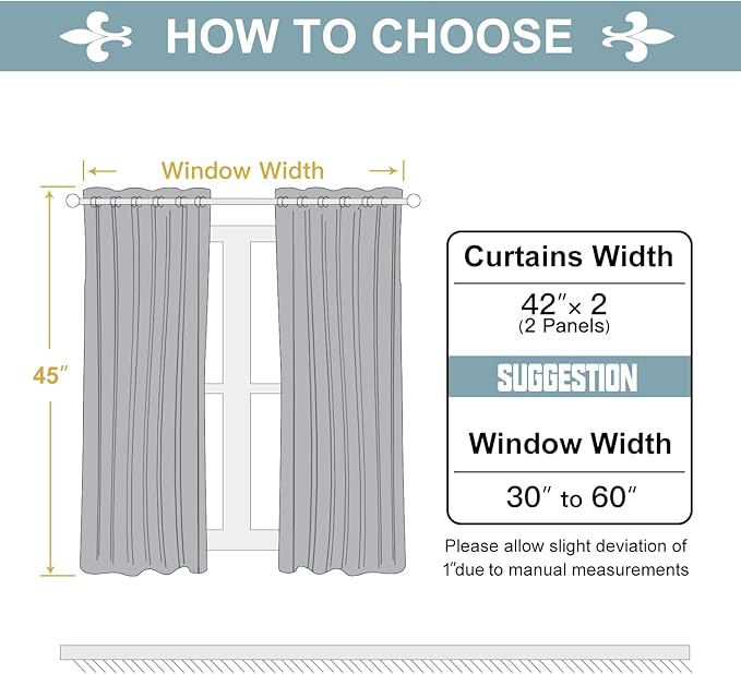 ChrisDowa 100% Blackout Curtains for Bedroom with Black Liner, 2 Thick Layers Total Blackout Thermal Insulated Grommet Small Window Curtains 2 Panels Set (Stone Blue, 42 x 45 Inch)