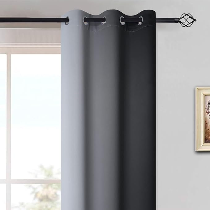 Yakamok Light Blocking Ombre Curtains, Greyish White and Black Gradient Color Curtains, Room Darkening Grommet Window Drapes for Bedroom(Black, 42x72 Inch, 2 Panels)