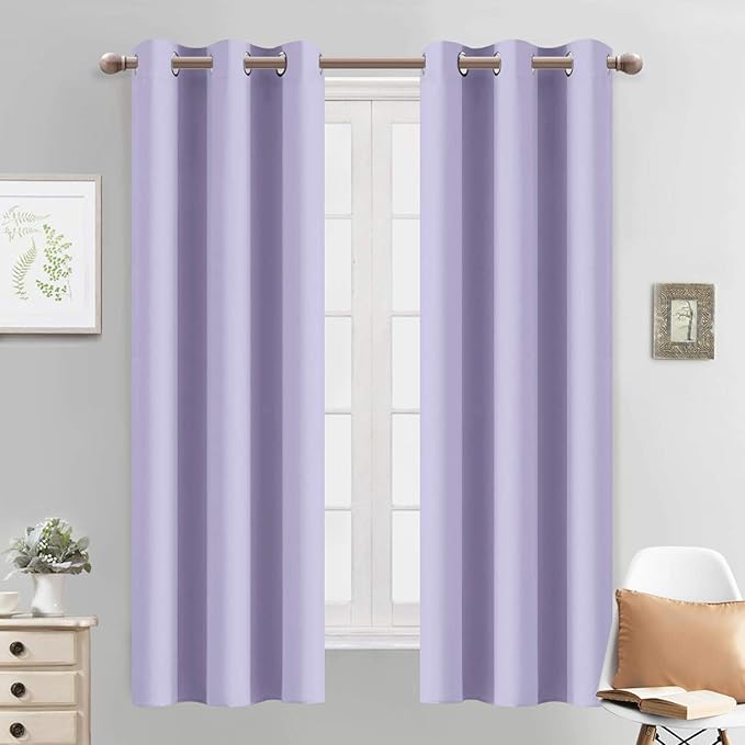 Yakamok Blackout Curtains Room Darkening Thermal Insulated Grommet top Window Curtains for Living Room, 38 x 63 inch, Lilac, 2 Panels