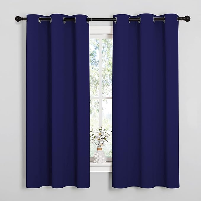 NICETOWN Navy Blue Blackout Curtains 40 inches Length for Kitchen, 2 Panels, 29" Wide, Thermal Insulated Decoration Drapes for Small Window
