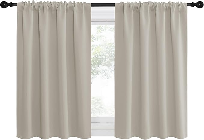 NICETOWN Blackout Curtains for Living Curtains, Room Darkening Window Curtain Panels, Easy-Care Solid Thermal Insulated Draperies/Drapes for Daughter Room (Natural, 2 Panels, 34 by 36)