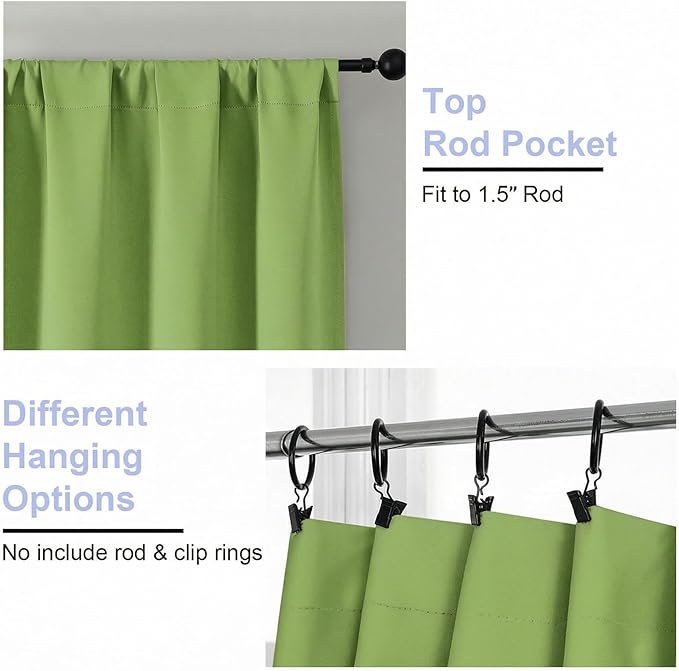Simplebrand Ava Lime Short Blackout Curtains for Bedroom 45 Inches Long 2 Panels Set, Solid Thermal Insulated, Energy Saving Window Treatment Curtains Blackout Drapes, W40 x L45 Inch