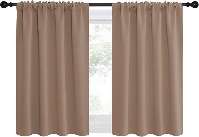 NICETOWN RV Blackout Curtains for Camper Windows, Window Treatment Thermal Insulated Rod Pocket Small Draperies/Drapes for Bedroom/Kitchen (Cappuccino, Set of 2, 42 inches Wide by 36 inches Long)