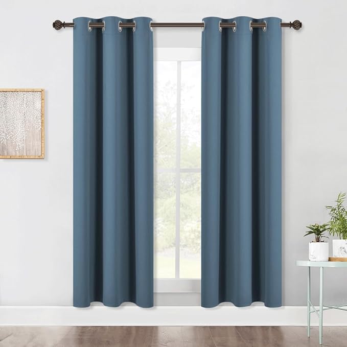 NICETOWN Blackout Window Curtains 70" L, 2 Panels, 34 inch, Smoky Blue, Grommet Top Room Darkening Thermal Insulated Vertical Window Drapes Modern for Flat/Apartment