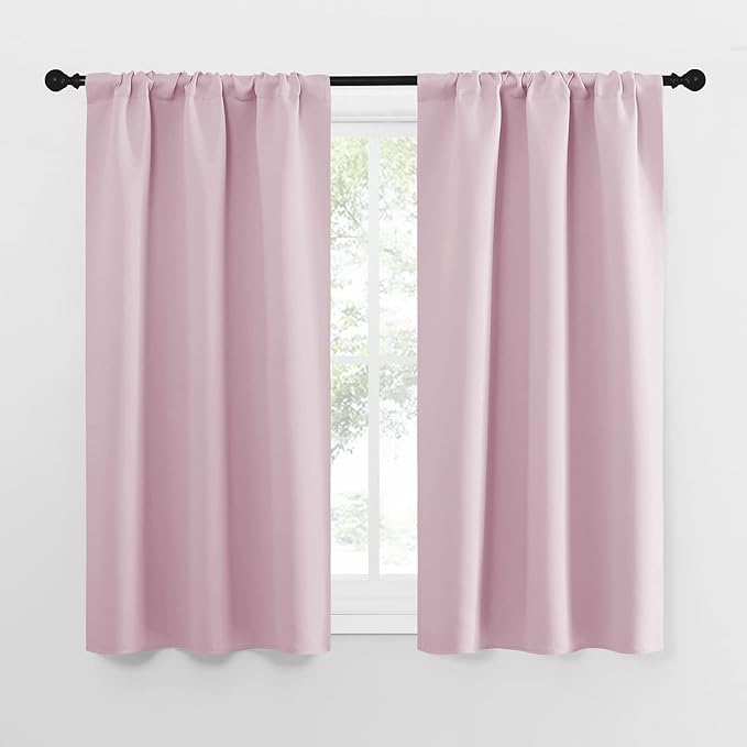 NICETOWN Kitchen Curtains, Privacy & Light Block Out Window Curtains & Drapes for Loft, Cupboard, Cafe, Girls Bedroom (Lavender Pink, 34 in x 54 in (W x L), 2 Panels)