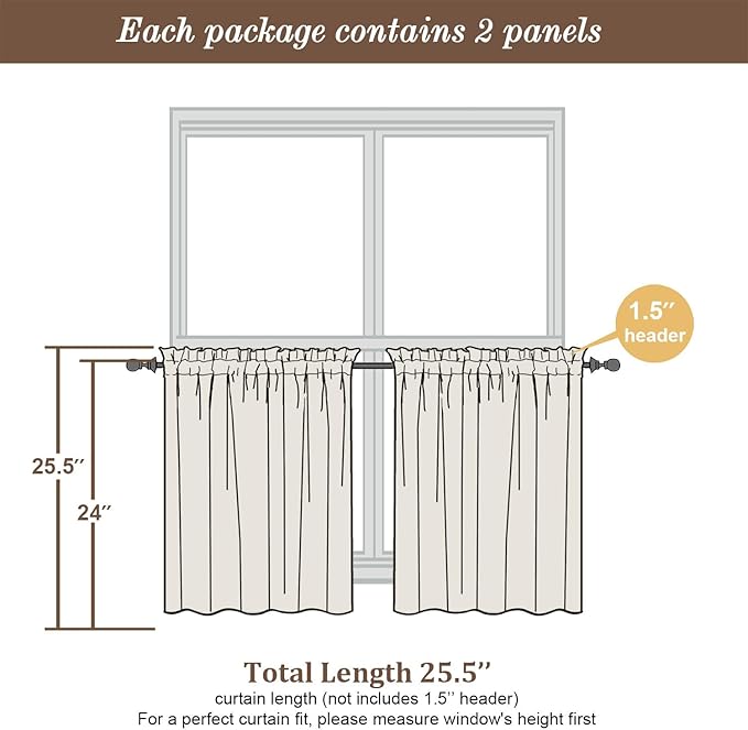 Chyhomenyc Sheer Tier Curtains 24 Inch Length - Small Window Kitchen Curtains for Bathroom Living Room Basement, Rod Pocket Farmhouse Short Voile Curtain 42Wx24L, 2 PCS, Light Yellow