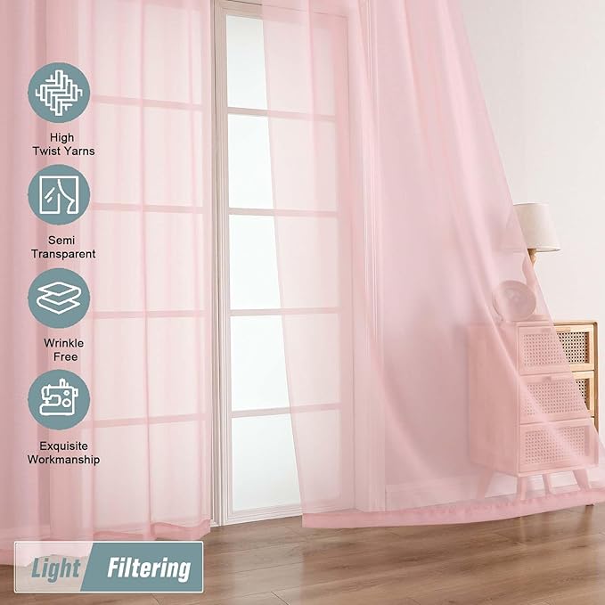 Blush Sheer Curtains 63 Inch Length 2 Panels, Voile Sheer Curtain for Living Room, Breathable Light Filtering Modern Window Treatments, Soft Fabric Dual Rod Pocket Drapes, 2x42Wx63L Inches