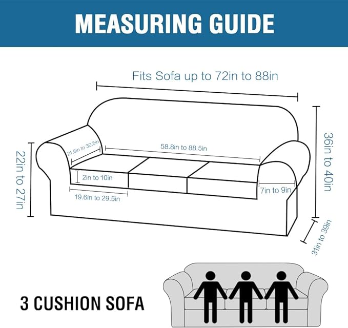 H.VERSAILTEX 4 Piece Stretch Sofa Covers for 3 Cushion Couch Covers for Living Room Furniture Slipcovers (Base Cover Plus 3 Seat Cushion Covers) Upgraded Thicker Jacquard Fabric (Sofa, Burgundy)