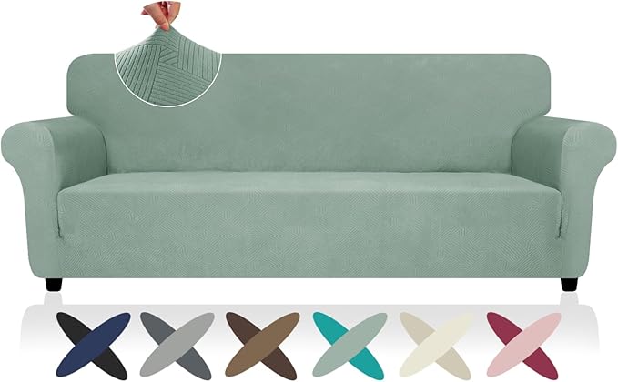 ZNSAYOTX Oversized Super Stretch Couch Cover (92"-115"), New Striped Sofa Covers Comfortable & Durable, Dog Cat Pets Friendly Extra Large Spandex Sofa Slipcovers (Pea Green, XL Sofa)