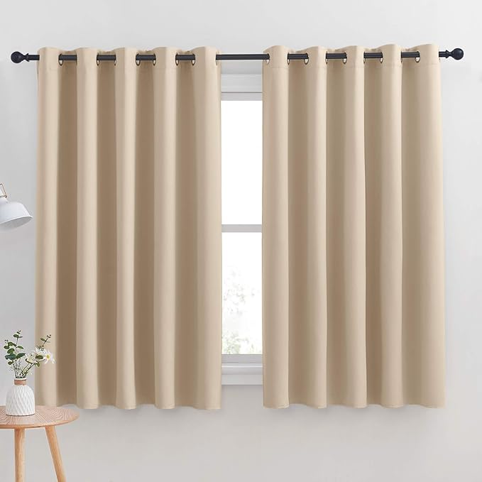 NICETOWN Room Darkening Curtain Panels for Cafe, Thermal Insulated Grommet Room Darkening Draperies/Drapes for Window (Biscotti Beige, 2 Panels, W70 x L63 -inch)