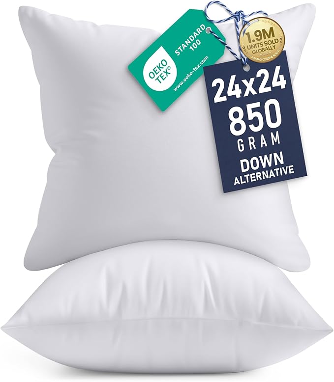 Utopia Bedding 24x24 Pillow Inserts, Set of 2, White – Indoor Decorative Throw Pillows for Bed, Sofa & Couch – Soft, Supportive & Fluffy Cushion Inserts