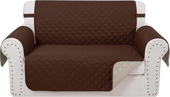 Reversible Loveseat Sofa Covers Couch Cover Furniture Protector(Loveseat Small,Brown/Beige)