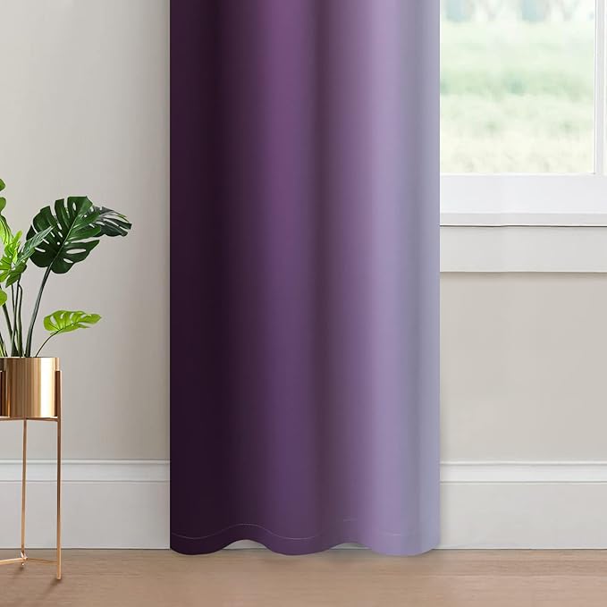 Yakamok Light Blocking Ombre Curtains, Greyish White and Purple Gradient Color Curtains, Room Darkening Grommet Window Drapes for Bedroom(Purple, 42x84 Inch, 2 Panels)