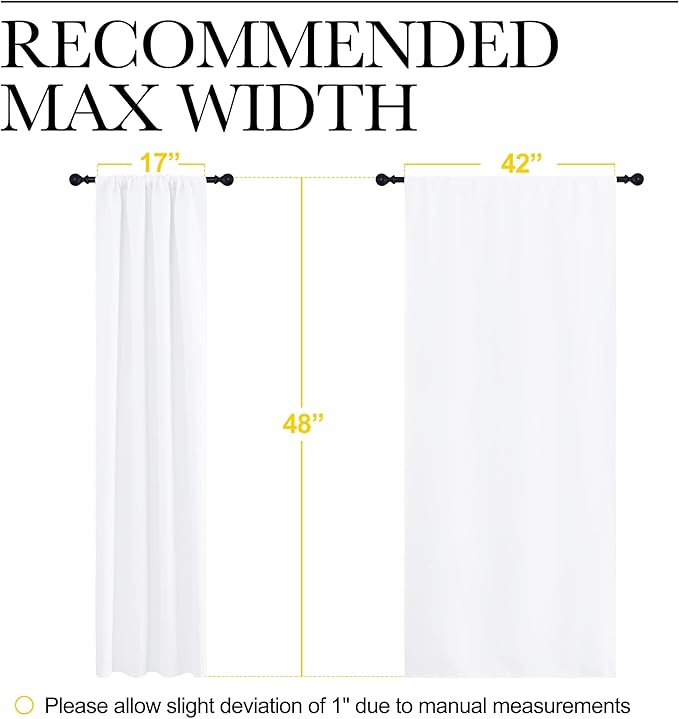 NICETOWN Window Curtain Panels - Semi Blackout Rod Pocket Curtain Set for Bedroom (White, 2 Panels, 42 by 48)