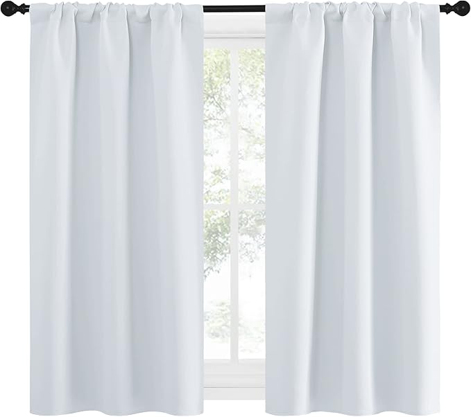 NICETOWN Greyish White Window Curtain Panels - Thermal Insulated Rod Pocket Room Darkening Curtain Sets for Bedroom (Greyish White, 2 Panels, 34 in x 54 in (W x L))