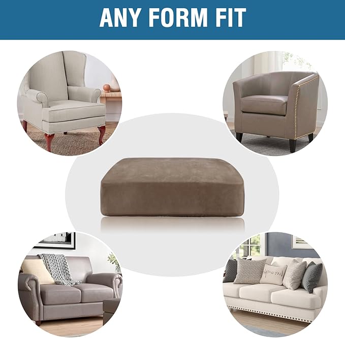 H.VERSAILTEX Velvet Stretch Couch Cushion Cover Plush Cushion Slipcover for Chair Loveseat Sofa Cushion Furniture Protector Seat Cushion Sofa Cover (2 Piece Medium Sofa Cushion Covers, Mocha)