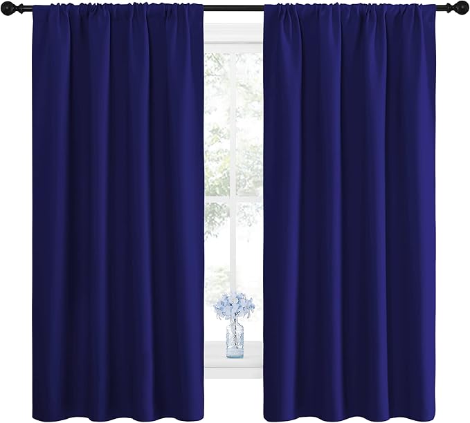 NICETOWN Curtains for Bedroom, Blackout Draperies, All Season Thermal Insulated Solid Rod Pocket Top Blackout Curtains & Drapes for Kid's Room (Navy Blue, 1 Pair, 42 x 63 Inch)