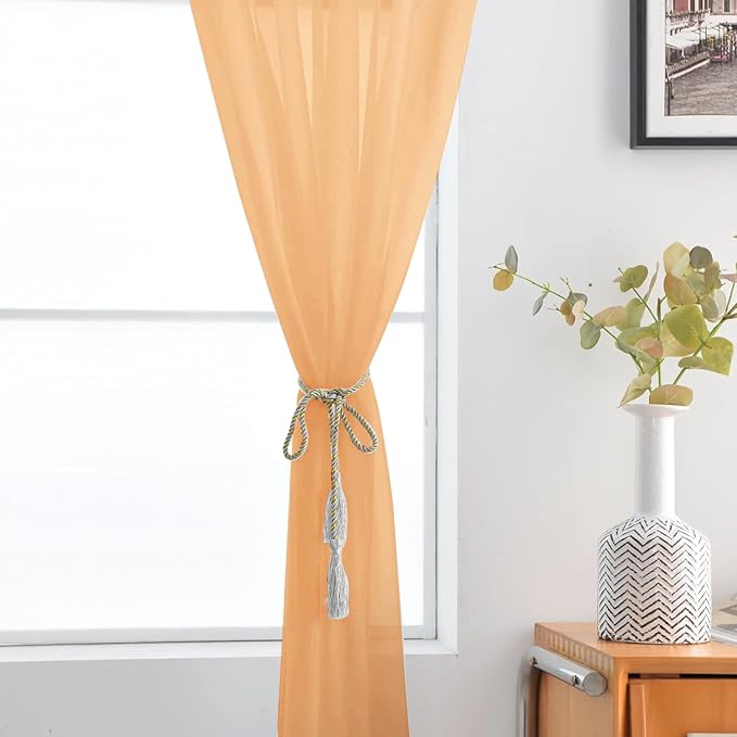SpaceDresser Sheer Voile Window Treatment Rod Pocket Curtain Panels for Kitchen Bedroom Living Room Drapes Sunlight Filtering Privacy Semi Home Decor Assorted Colors Sizes (Beige, 52 W x 96 L)
