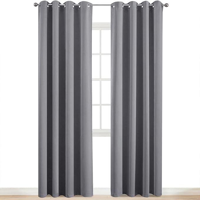Yakamok Room Darkening Gray Blackout Curtains 84 Inch Long Light Blocking Thermal Insulated Window Treatment Grommet Drapes for Bedroom Living Room, 52W x 84L, Grey Curtains, 2 Panels