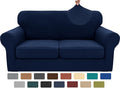 XINEAGE 2026 New 3 Pieces Couch Covers for 2 Cushion Sofa Super Stretch Loveseat Slipcover Pet Dog Universal Slip Cover Anti Slip Love Seat Furniture Protector (Navy Blue, 55"-69")