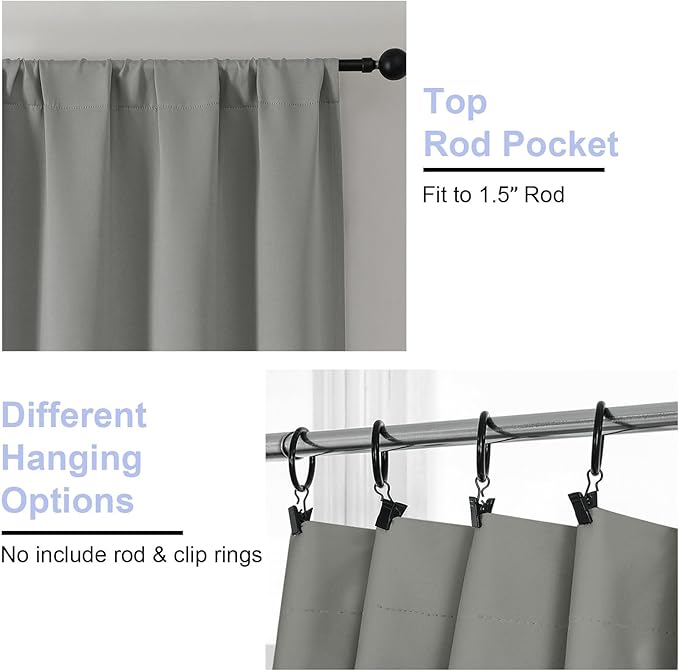 Simplebrand Ava Light Grey Blackout Curtains for Bedroom, 78 Inch Length, 2 Panels Set, Privacy Thermal Insulated Rod Pocket Window Curtains for Patio, French Door, W40 x L78 Inch