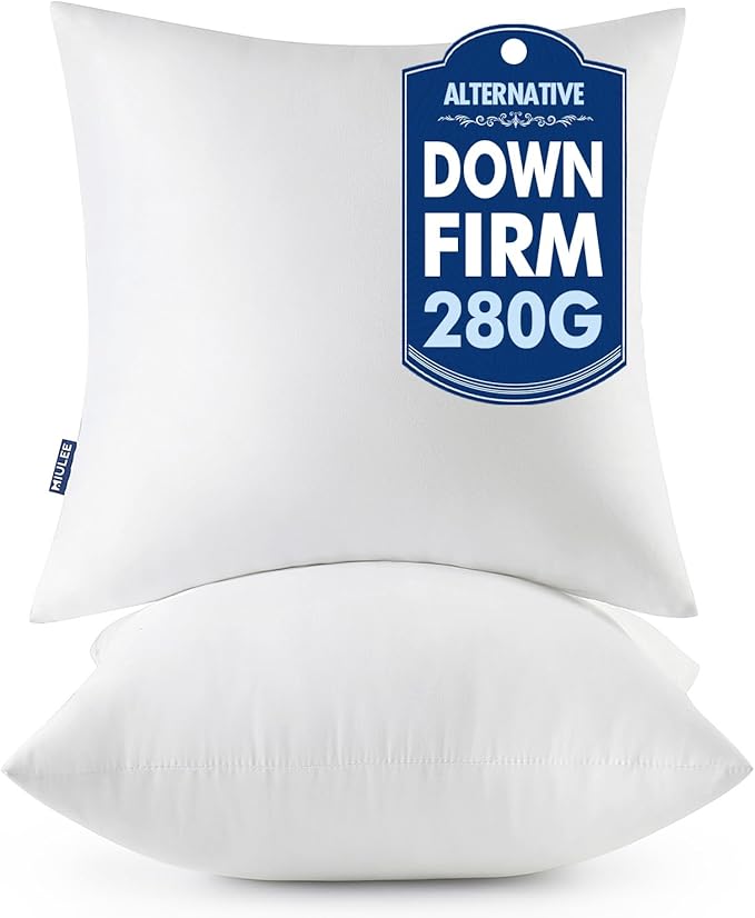 MIULEE Throw Pillows Inserts, Pack of 2 14x14 Inch 100% Virgin Fiber Filling Bed Couch Pillows