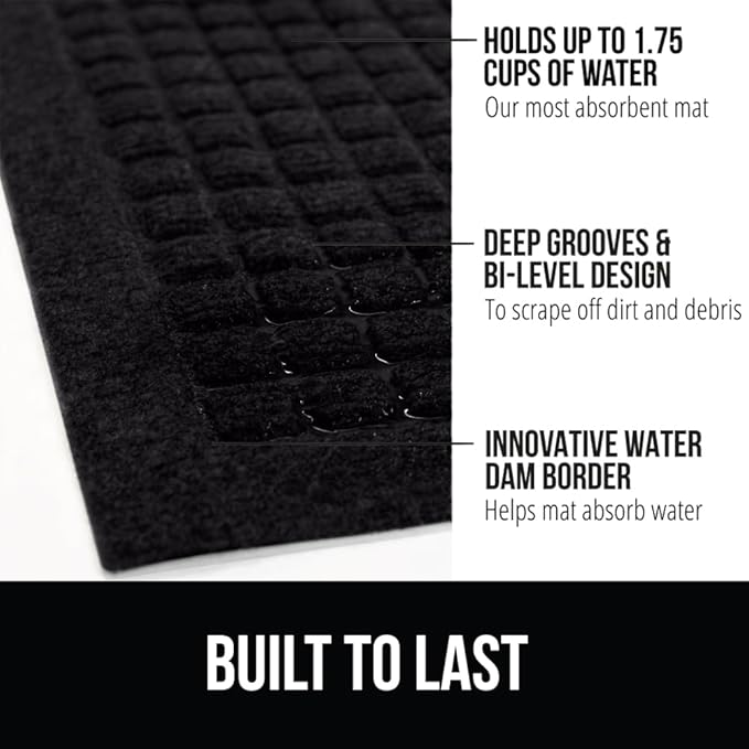 GORILLA GRIP® Ultra Absorbent Front Door Mat Outside Entrance, Traps Dirt and Moisture, HydroABSORB Indoor Outdoor Doormat Holds 1.7 Cups Water, Stain and Fade Resistant Welcome Mat 2 Pack 29x17 Black