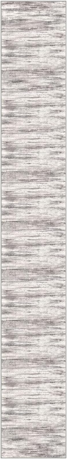 KOZYFLY Modern Abstract Washable Long Runner Rug 2.6x18 Hallway Rug Runner Non-Slip Soft Stair Runner Rugs, Grey/Light Beige/Brown Striped Carpet for Kitchen Entryway Bathroom
