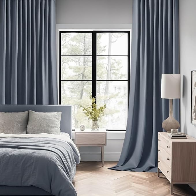 MIULEE Stone Blue Back Tab Blackout Curtains 90 Inches Long 2 Panels Set for Living Room Bedroom Privacy, Rod Pocket/Pinch Pleat Thermal Insulated Room Darkening Pleated Light Blocking Drapes