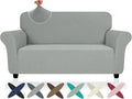 ZNSAYOTX Super Stretch Loveseat Covers (57"-70"), New Striped Love Seat Slipcover, Dogs Pet Friendly Anti-Slip Couch Protector Spandex Durable 2 Seater Fabric Sofa Cover(Light Grey, Loveseat)