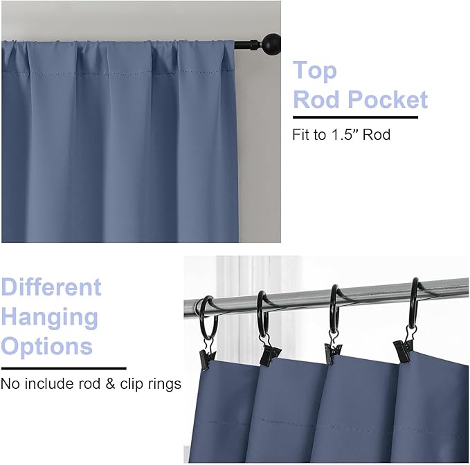 Simplebrand Ava Denim Short 24 Inches Blackout Curtain 2 Panels Set, Half Window Rod Pocket Privacy Curtain Tiers for Kitchen, Curtains Blackout for Bathroom Shades, W30 x L24 Inch, Denim
