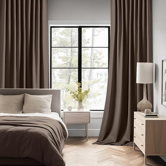 MIULEE Chocolate Brown Back Tab Blackout Curtains 90 Inches Long 2 Panels Set for Living Room Bedroom Privacy, Rod Pocket/Pinch Pleat Thermal Insulated Room Darkening Pleated Light Blocking Drapes