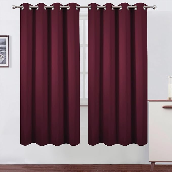 LEMOMO Blackout Curtains 66 x 72 Inch Long Burgundy Red Curtains Set of 2 Panels Room Darkening Curtains for Bedroom and Living Room