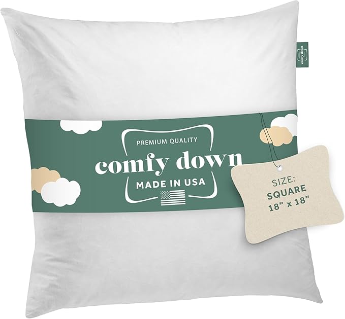 Throw Pillow Insert, 18 x 18 Inch, White, 95% Feather 5% Down