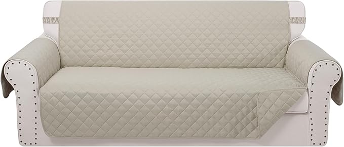 Reversible 4 Seater Sofa Cover 91 Inch Large Couch Cover Furniture Protector(Sofa XX-Large,Beige/Beige)