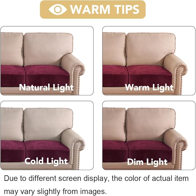 H.VERSAILTEX Velvet Stretch Couch Cushion Cover Plush Cushion Slipcover for Chair Loveseat Sofa Cushion Furniture Protector Seat Cushion Sofa Cover (2 Piece Medium Sofa Cushion Covers, Burgundy)