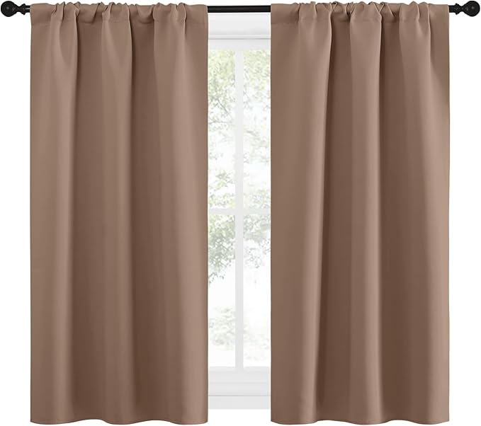 NICETOWN RV Blackout Curtains for Camper Windows, Window Treatment Thermal Insulated Rod Pocket Small Blackout Draperies/Drapes for Bedroom/Kitchen (Cappuccino, Set of 2, 29" Wide by 50" Long)