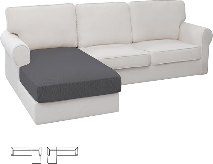 Easy-Going Stretch Sectional Couch Covers 1 Piece Chaise Lounge Slipcover L Shape Separate Cushion Couch Seat Chaise Cover for Both Left/Right Sectional Couch Gray