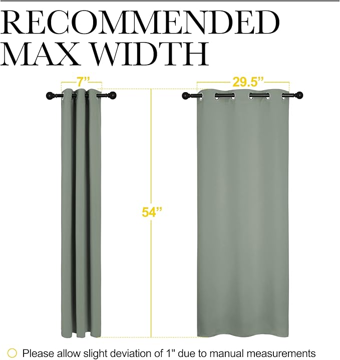 NICETOWN Window Curtain Panels, Thermal Insulated Solid Grommet Blackout Draperies/Drapes for Basement (Greyish Green, 1 Pair, 34 by 54-inch)