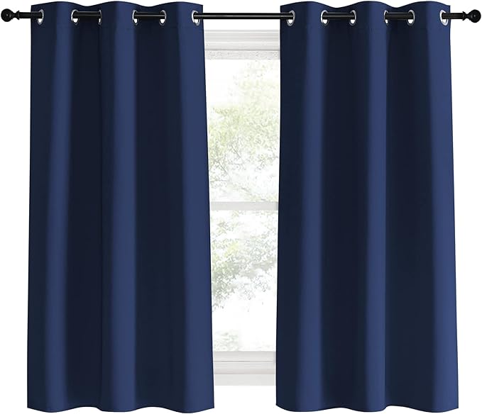 NICETOWN Blackout Draperies Curtains, Navy, 1 Pair, 42 x 60 Inch, All Season Thermal Insulated Solid Grommet Top Blackout Curtains/Drapes for Kid's Room