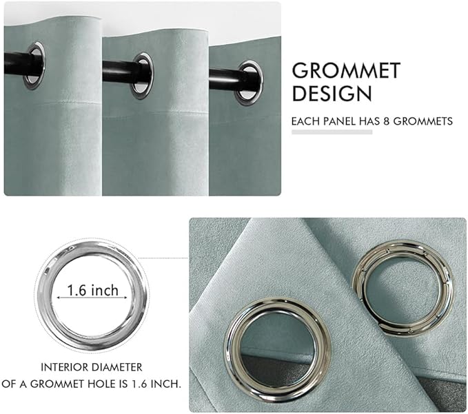 MIULEE Velvet Curtains Misty Blue Elegant Grommet Thermal Insulated Soundproof Room Darkening Curtains/Drapes for Classical Living Room Bedroom Decor 52 x 96 Inch Set of 2