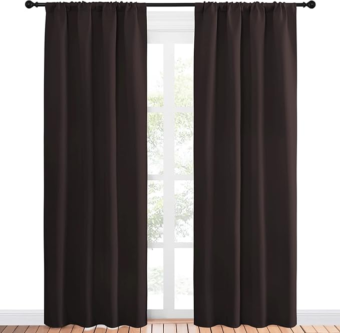NICETOWN 84 Bedroom Curtains and Drapes - Energy Smart Thermal Insulated Rod Pocket Blackout Draperies/Panels for Living Room (2 Panels, 42 inches x 84 inches, Toffee Brown)