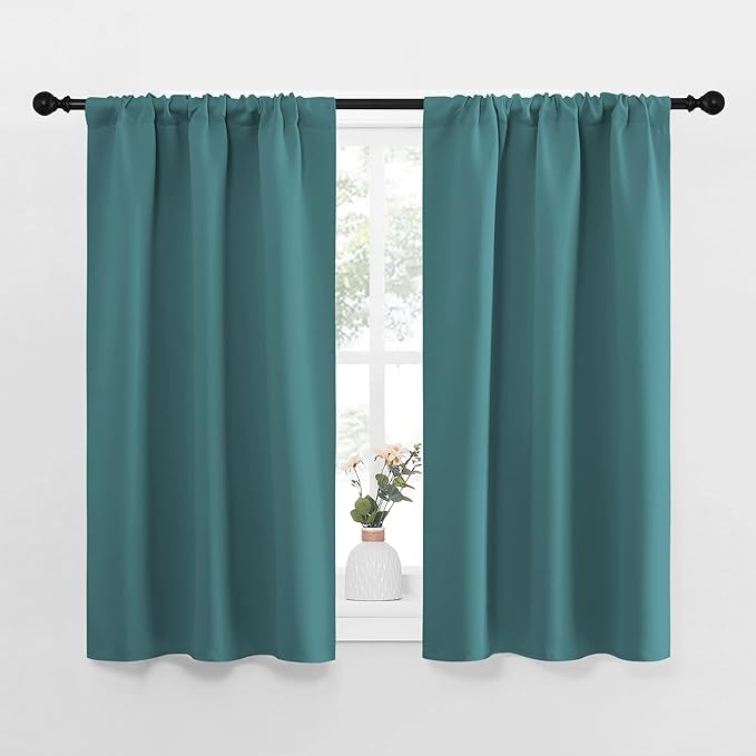 NICETOWN Kitchen Curtains, Privacy & Light Block Out Window Curtains & Drapes for Loft, Cupboard, Cafe (Sea Teal, 34 in x 45 in (W x L), 2 Panels)