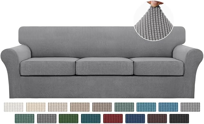 Turquoize 4 Piece Sofa Covers for 3 Cushion Couch Sofa Slipcover Soft Couch Cover for Dogs-Washable Sofa Furniture Covers with 3 Individual Large Cushion Covers (XL Sofa, Dove)